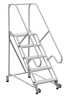 Vestil Steel Tip N Roll FDA Ladder 50 Degree 5 Grip Strut 24 In. Step Width 350 Lb. Capacity White