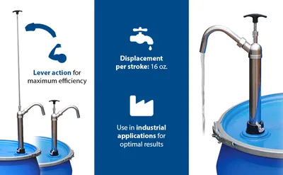 Vestil LDP-SS-316 lever action drum pump feature highlights