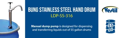 Vestil LDP-SS-316 lever action drum pump feature highlights