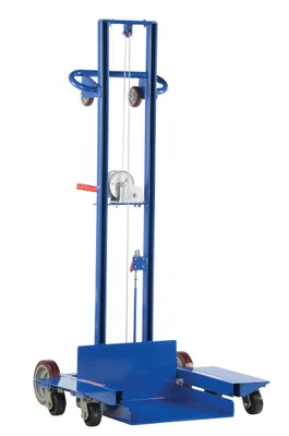 Vestil Steel Low Profile Lite Load Lift With Winch, Swivel Casters and Manual Floor Lock 20 In. x 20 In. Platform 400 Lb. Capacity Blue