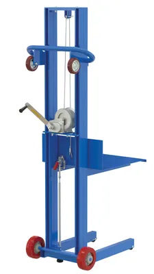 Vestil Steel Lite Load Lift With Winch, Fixed Wheels and Manual Floor Lock 20 In. x 20 In. Platform 400 Lb. Capacity Blue