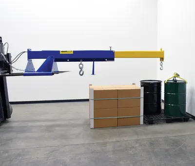 Vestil LM-1T-8-24-HBE-TP hydraulic powered fork truck boom shown from an alternate angle
