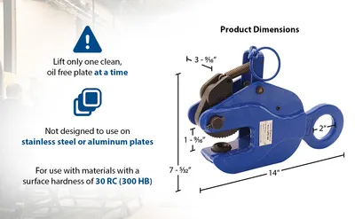 Vestil LPC-60 positive locking plate clamp feature highlights