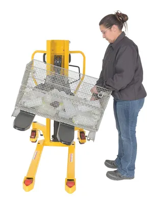 Vestil LTT-2145 lift & tilt high lift pallet truck shown from an alternate angle