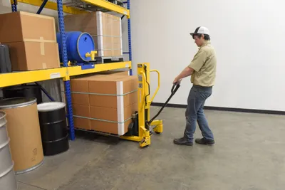 Vestil LTT-2145 lift & tilt high lift pallet truck shown from an alternate angle