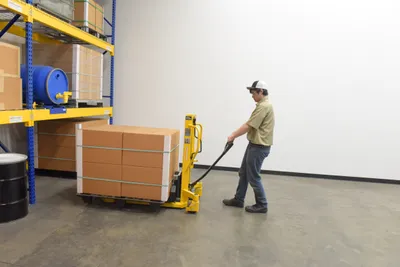 Vestil LTT-2145 lift & tilt high lift pallet truck shown from an alternate angle