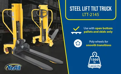 Vestil LTT-2145 lift & tilt high lift pallet truck feature highlights