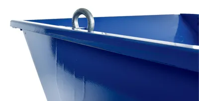 Vestil LUG h style - low profile 90 degrees self-dumping steel hopper shown from an alternate angle