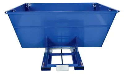 Vestil LUG h style - low profile 90 degrees self-dumping steel hopper shown from an alternate angle
