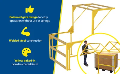 Vestil MEZZ-KD-88T-93D mezzanine safety gate feature highlights