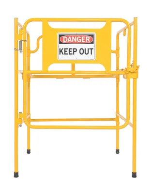 Vestil Steel Manhole Guard Rail with Aluminum Sign 31 In. x 30 In. Danger Keep Out Sign Message Yellow