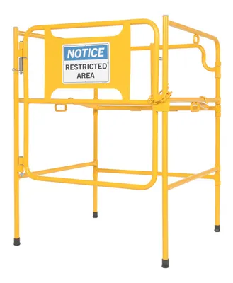 Vestil Steel Manhole Guard Rail with Aluminum Sign 31 In. x 30 In. Notice Restricted Area Sign Message Yellow