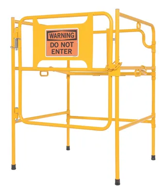 Vestil Steel Manhole Guard Rail with Aluminum Sign 31 In. x 30 In. Warning Do Not Enter Sign Message Yellow