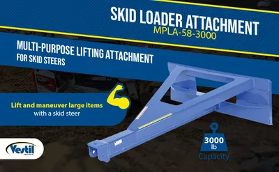 Vestil MPLA-58-3000 "skid loader" multi-purpose lifting attachment feature highlights