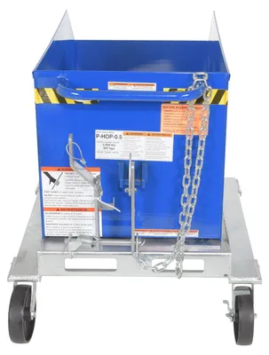 Vestil P-HOP-0.5 portable steel hopper shown from an alternate angle