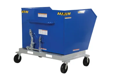 Vestil P-HOP-1.5 portable steel hopper shown from an alternate angle