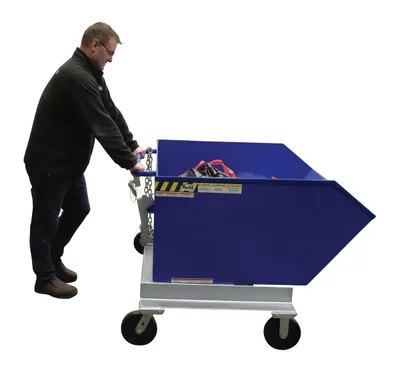 Vestil P-HOP-1 portable steel hopper shown from an alternate angle