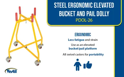 Vestil PDOL-26 ergonomic elevated bucket & pail dolly feature highlights