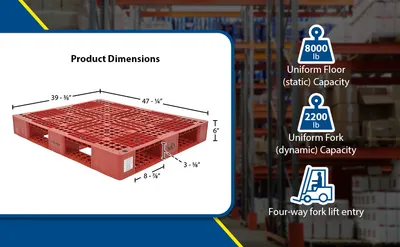 Vestil PLP2-4840-RED plastic pallets and skid feature highlights