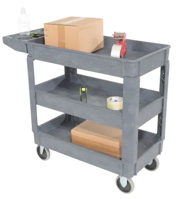 Vestil PLSC-3-1731 plastic utility service cart shown from an alternate angle