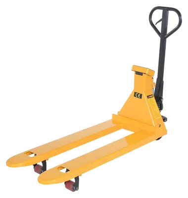 Vestil Steel Low Profile Economy Pallet Truck with Scale 67-1/2 In. x 20 In. x 47 In. 5000 Lb. Capacity Yellow