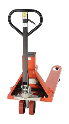 Vestil PM-2146-TL-SCL-LP pallet trucks with digital scale shown from an alternate angle
