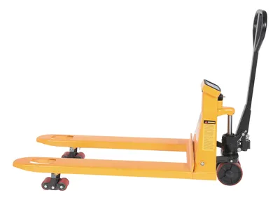 Vestil PM-2748-SCL-LP-E pallet trucks with digital scale shown from an alternate angle