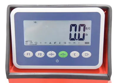 Vestil PM-2748-SCL-LP pallet trucks with digital scale shown from an alternate angle
