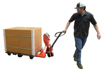 Vestil PM-2748-SCL-LP pallet trucks with digital scale shown from an alternate angle