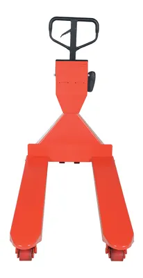 Vestil PM-2748-SCL-LP-PT pallet trucks with digital scale shown from an alternate angle