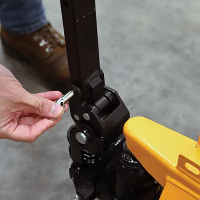 Vestil PM1-1532-MINI-FD mini hand pallet truck shown from an alternate angle