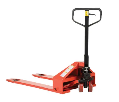 Vestil PM2-2744-SLP super low profile pallet truck shown from an alternate angle