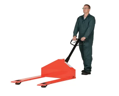 Vestil PM2-3344-SLP super low profile pallet truck shown from an alternate angle