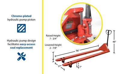 Vestil PM4-2796 full featured pallet truck feature highlights