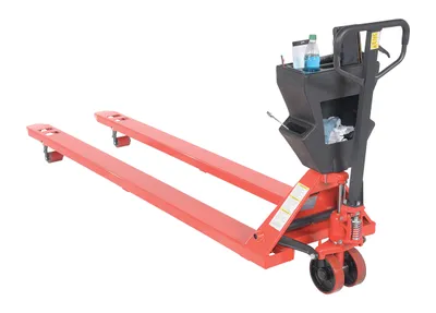 Vestil PM4-2796-UP-002 pallet trucks with p-caddy shown from an alternate angle