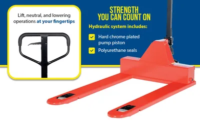 Vestil PM4-3348-LP low profile pallet truck feature highlights