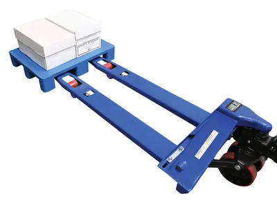 Vestil PM4-ADJ-2127-48 pallet truck with adjustable fork shown from an alternate angle