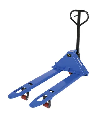 Vestil Steel Pallet Truck 48 In. Long 21 In. -27 In. Adjustable Width Forks 4,400 Lb. Capacity Blue