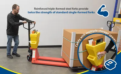 Vestil PM5-2048-UP-001 pallet trucks with p-caddy feature highlights