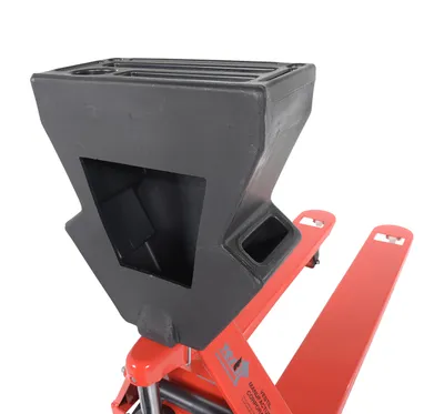 Vestil PM5-2048-UP-002 pallet trucks with p-caddy shown from an alternate angle