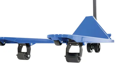Vestil PM5-2748-PA-BL ergonomic power assist pallet truck shown from an alternate angle