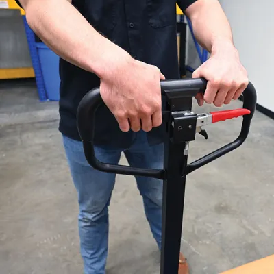 Vestil PM5-2748-PA-BL ergonomic power assist pallet truck shown from an alternate angle