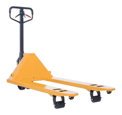 Vestil PM5-2748-PA-Y ergonomic power assist pallet truck shown from an alternate angle