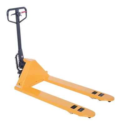 Vestil PM5-2748-PA-Y ergonomic power assist pallet truck shown from an alternate angle
