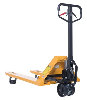 Vestil PM5-2748-PA-Y ergonomic power assist pallet truck shown from an alternate angle