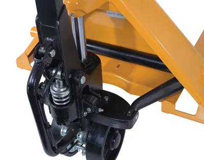 Vestil PM5-2748-PA-Y ergonomic power assist pallet truck shown from an alternate angle
