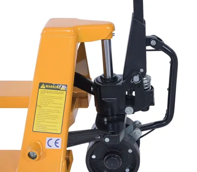 Vestil PM5-2748-PA-Y ergonomic power assist pallet truck shown from an alternate angle