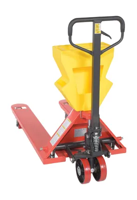 Vestil PM5-2748-UP-001 pallet trucks with p-caddy shown from an alternate angle