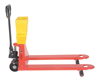 Vestil PM5-2748-UP-001 pallet trucks with p-caddy shown from an alternate angle
