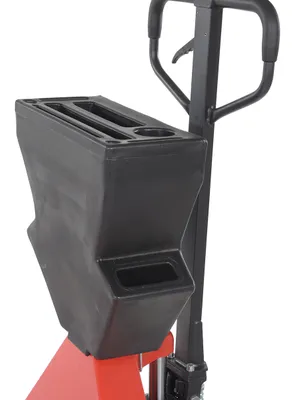 Vestil PM5-2748-UP-001 pallet trucks with p-caddy shown from an alternate angle